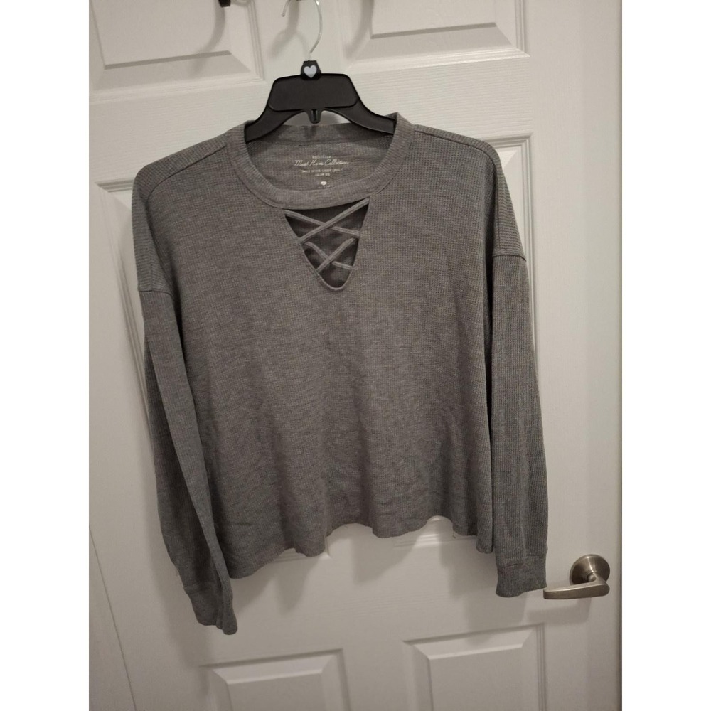 Hollister XL Gray Lace Up‎ V-Neck Versatile Pullover Sweater